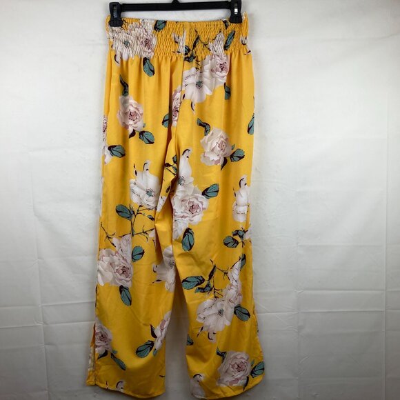 Shein Curve Size 1XL Yellow Floral Elastic Waist Wide Leg Pants - Picture 6 of 6